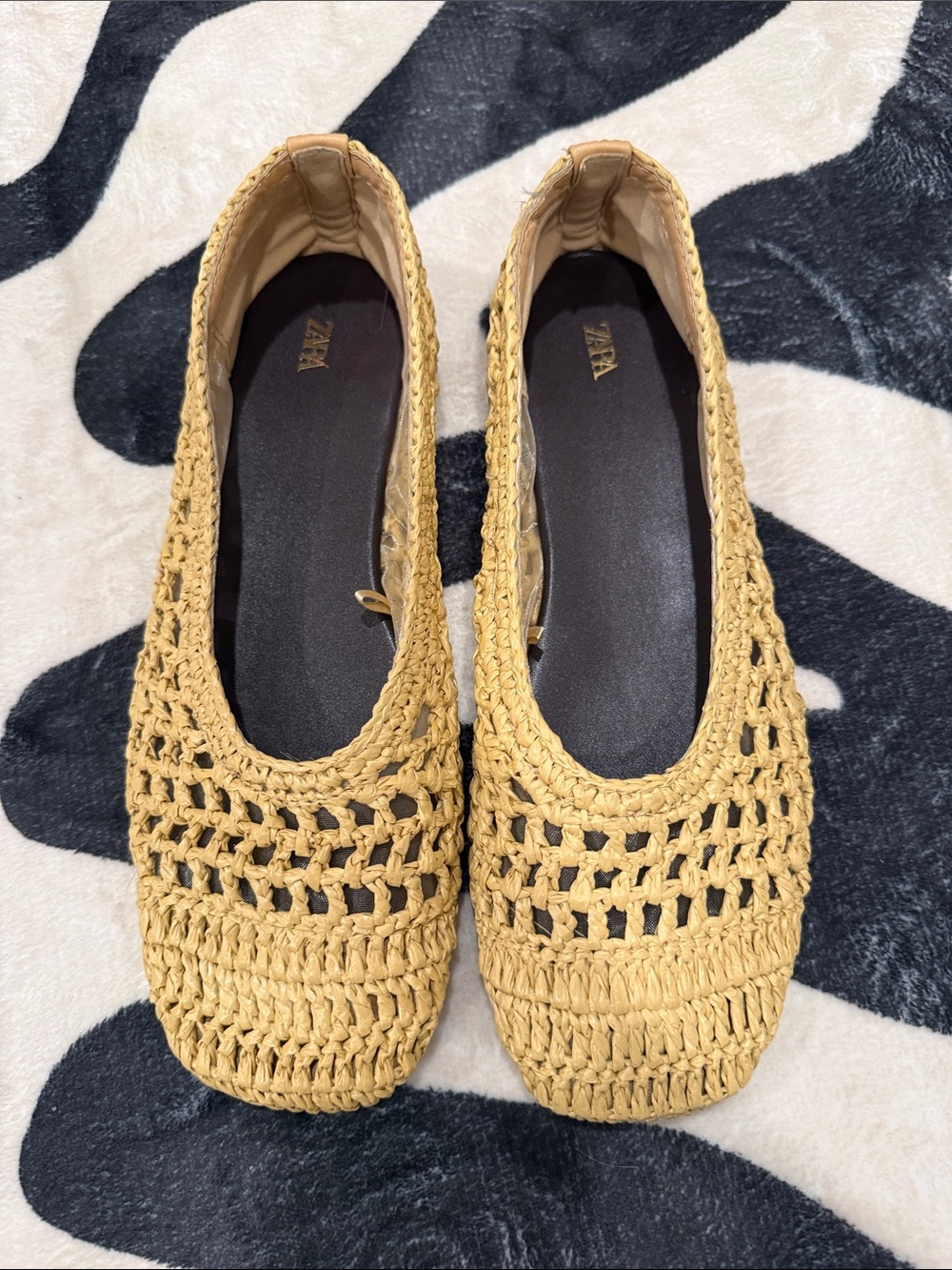 Zara Crochet Ballet Flats in Mustard Yellow